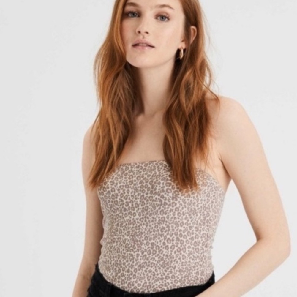 American Eagle Leopard Ribbed Tube Top